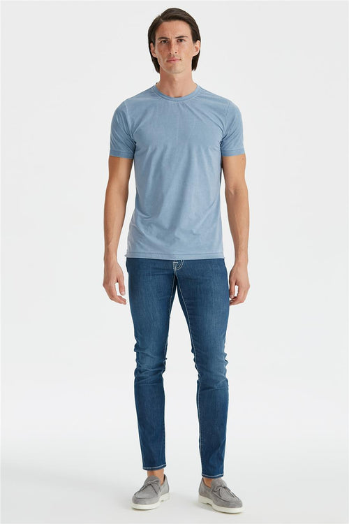 Mavi Sıfır Yaka Teknik Kumaş T-shirt