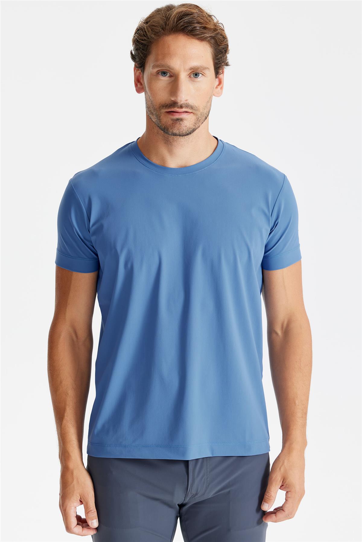 Mavi Sıfır Yaka Teknik T-Shirt