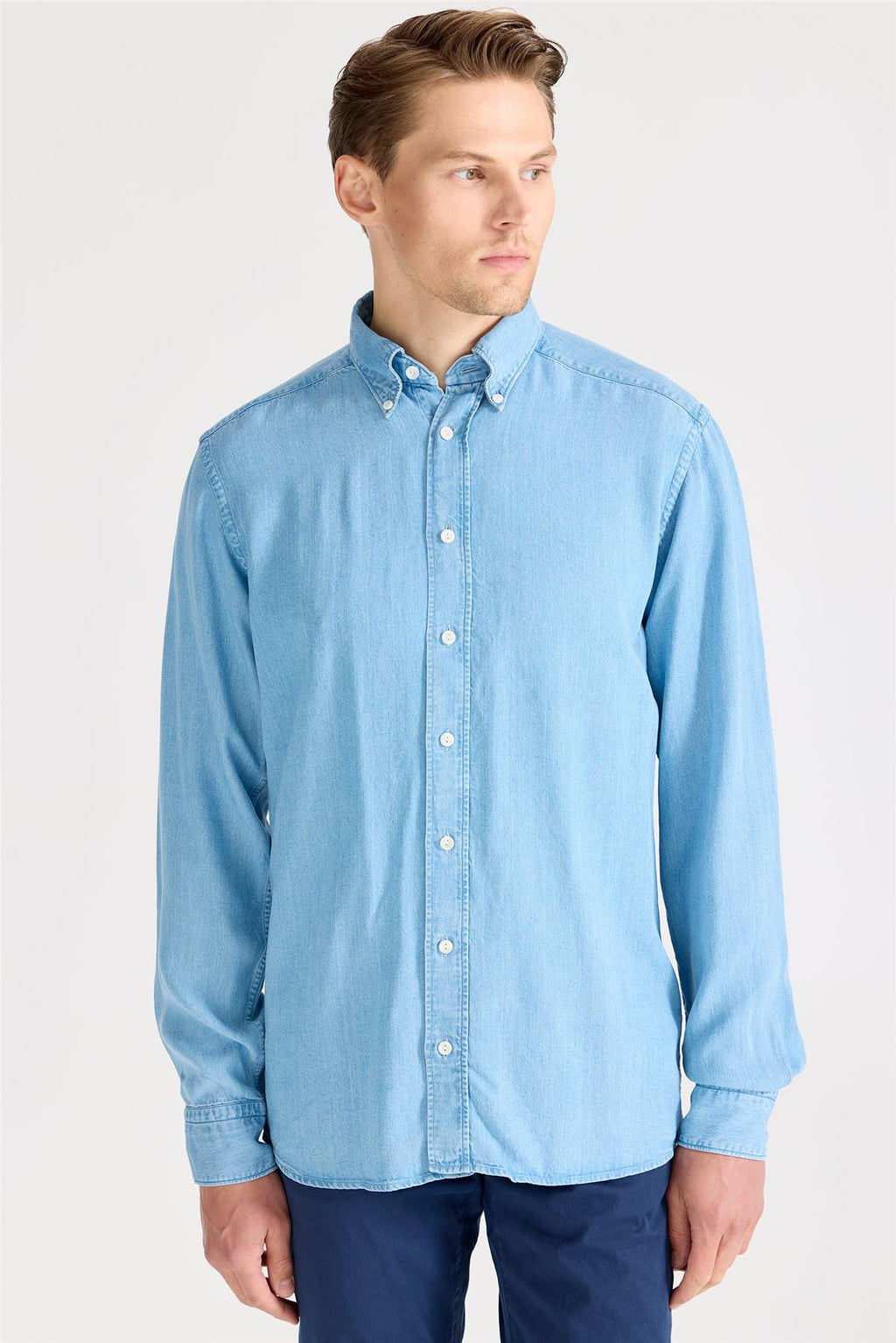 Mavi Tencel Denim Gömlek - Image 4