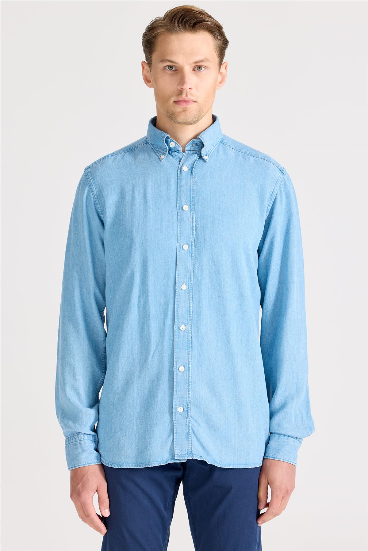 Mavi Tencel Denim Gömlek - Image 1