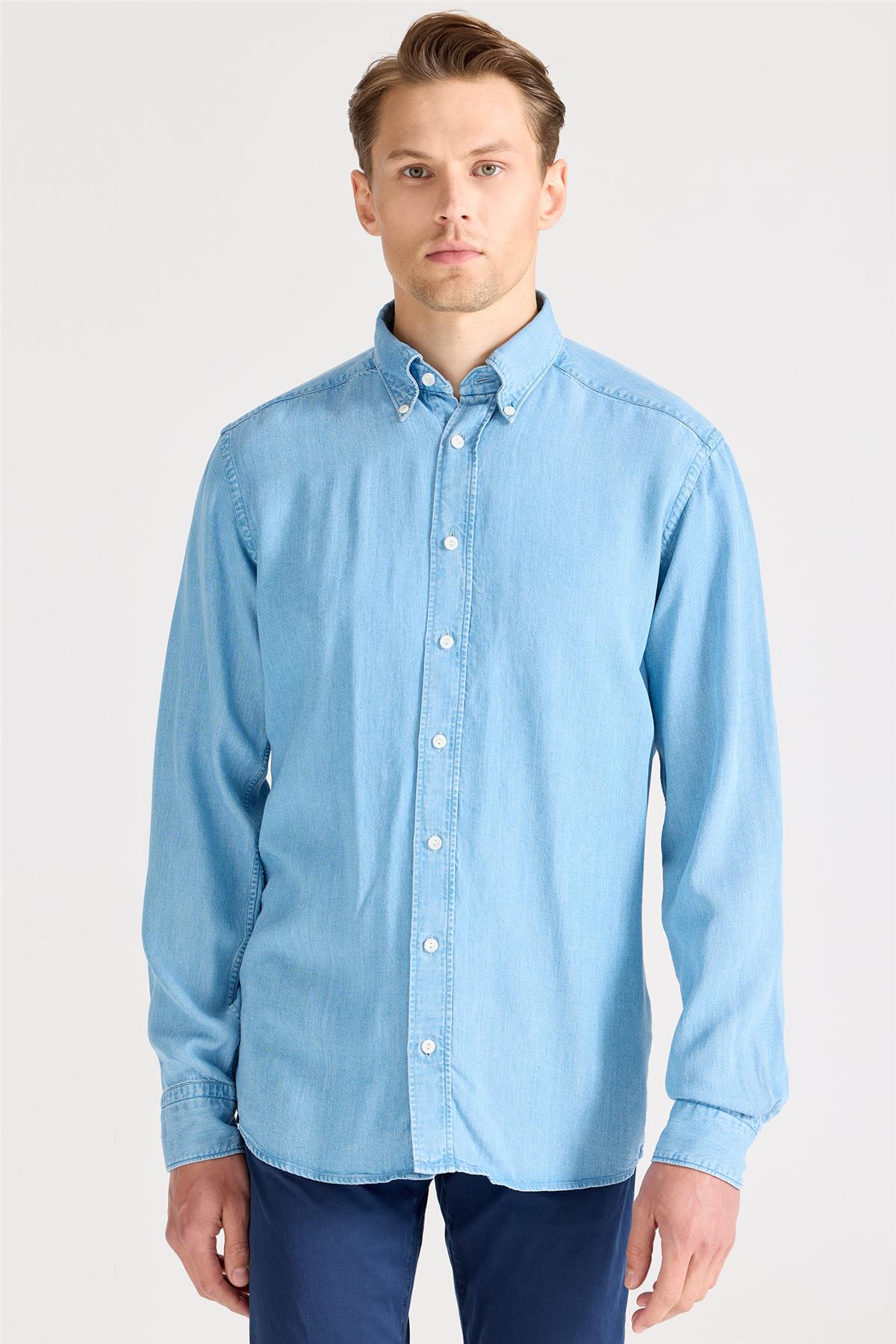 Mavi Tencel Denim Gömlek - Image 2