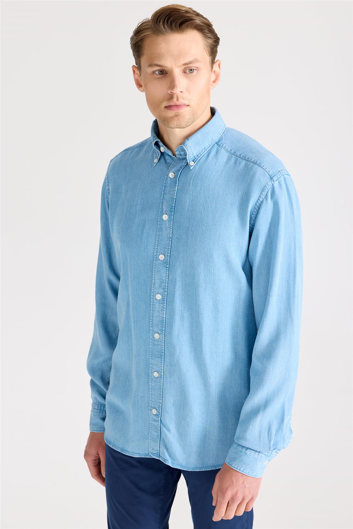 Mavi Tencel Denim Gömlek - Image 5