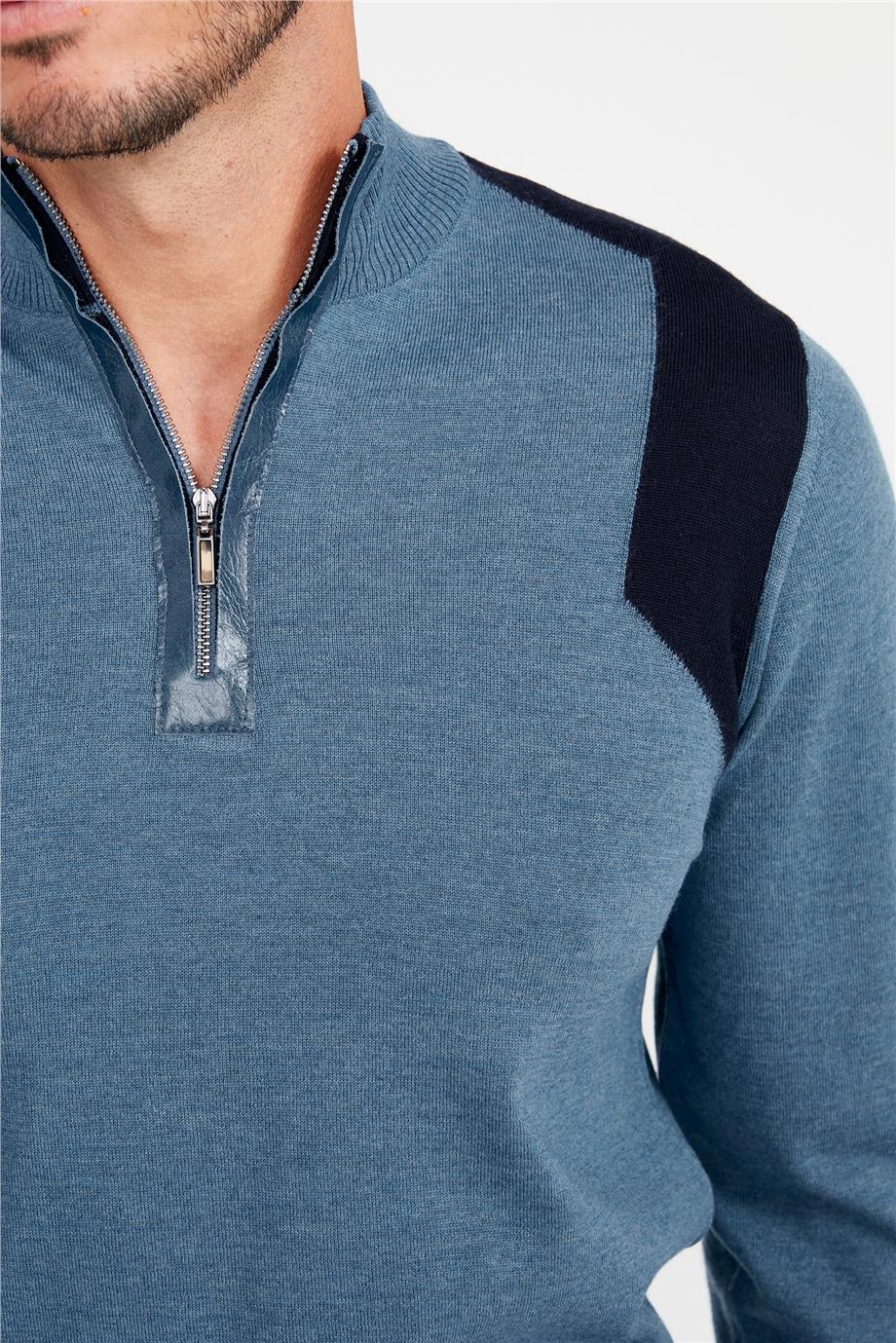 Mavi Trio Yaka Yün Triko - Image 5