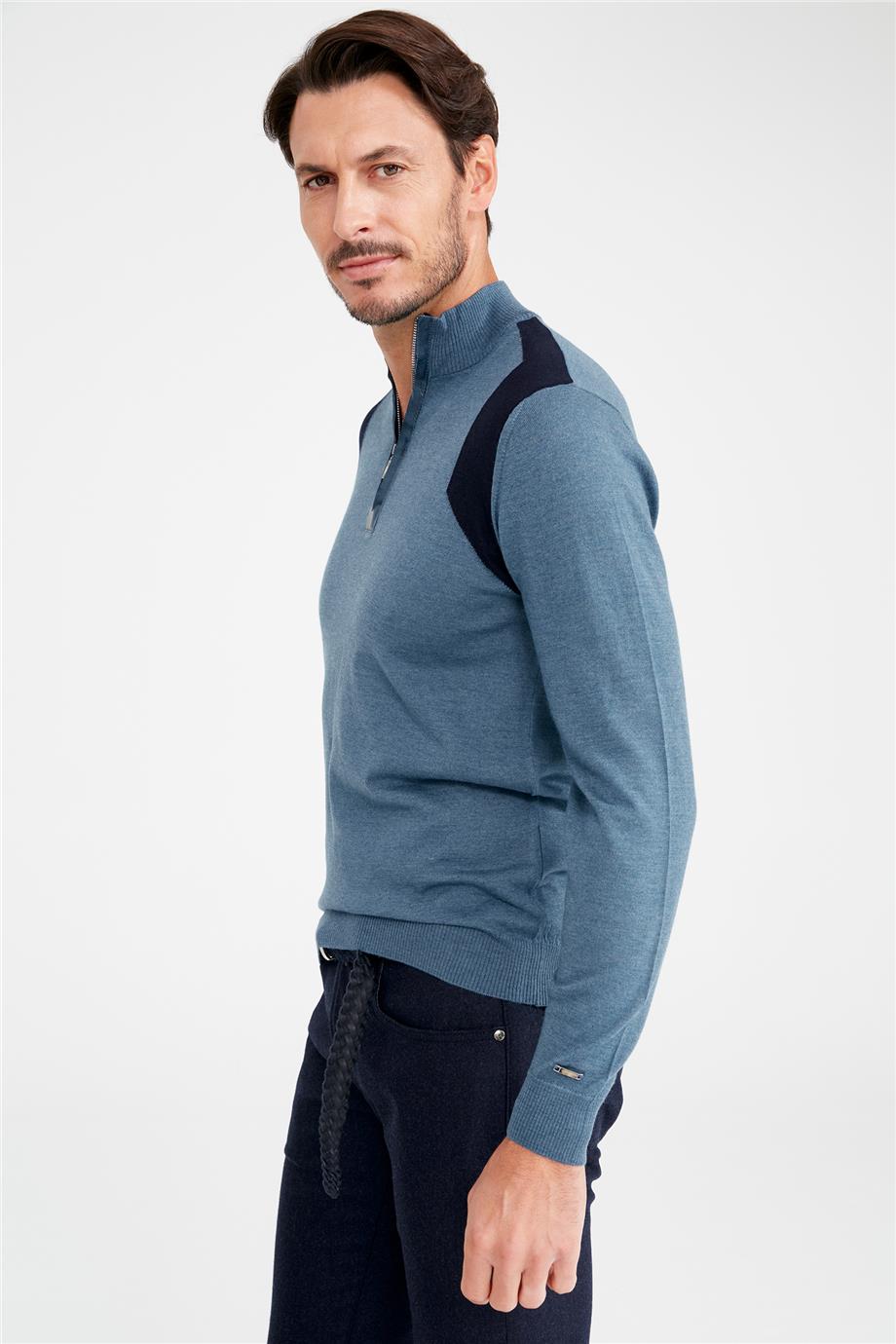 Mavi Trio Yaka Yün Triko - Image 3