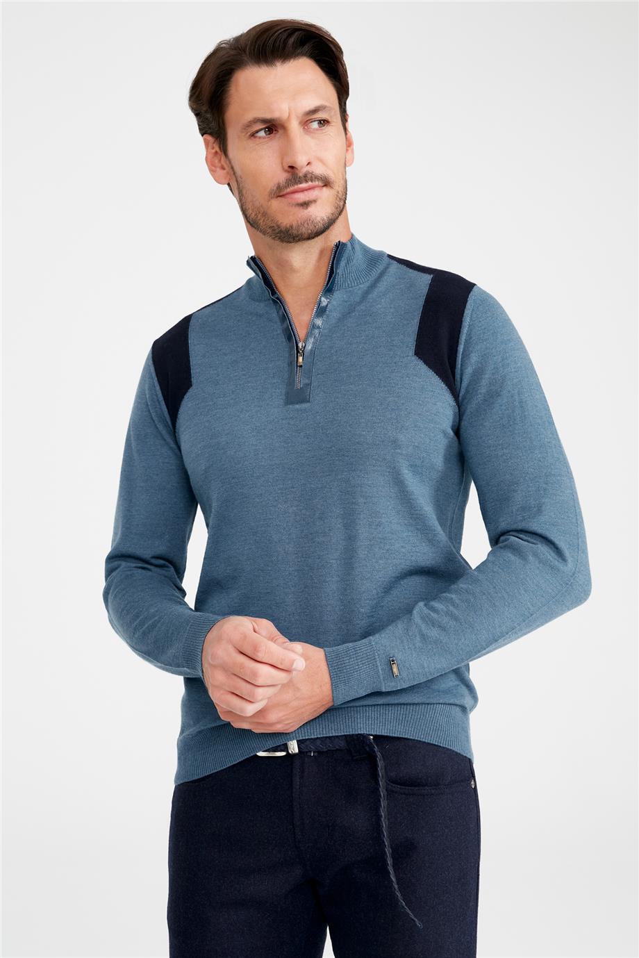 Mavi Trio Yaka Yün Triko - Image 4