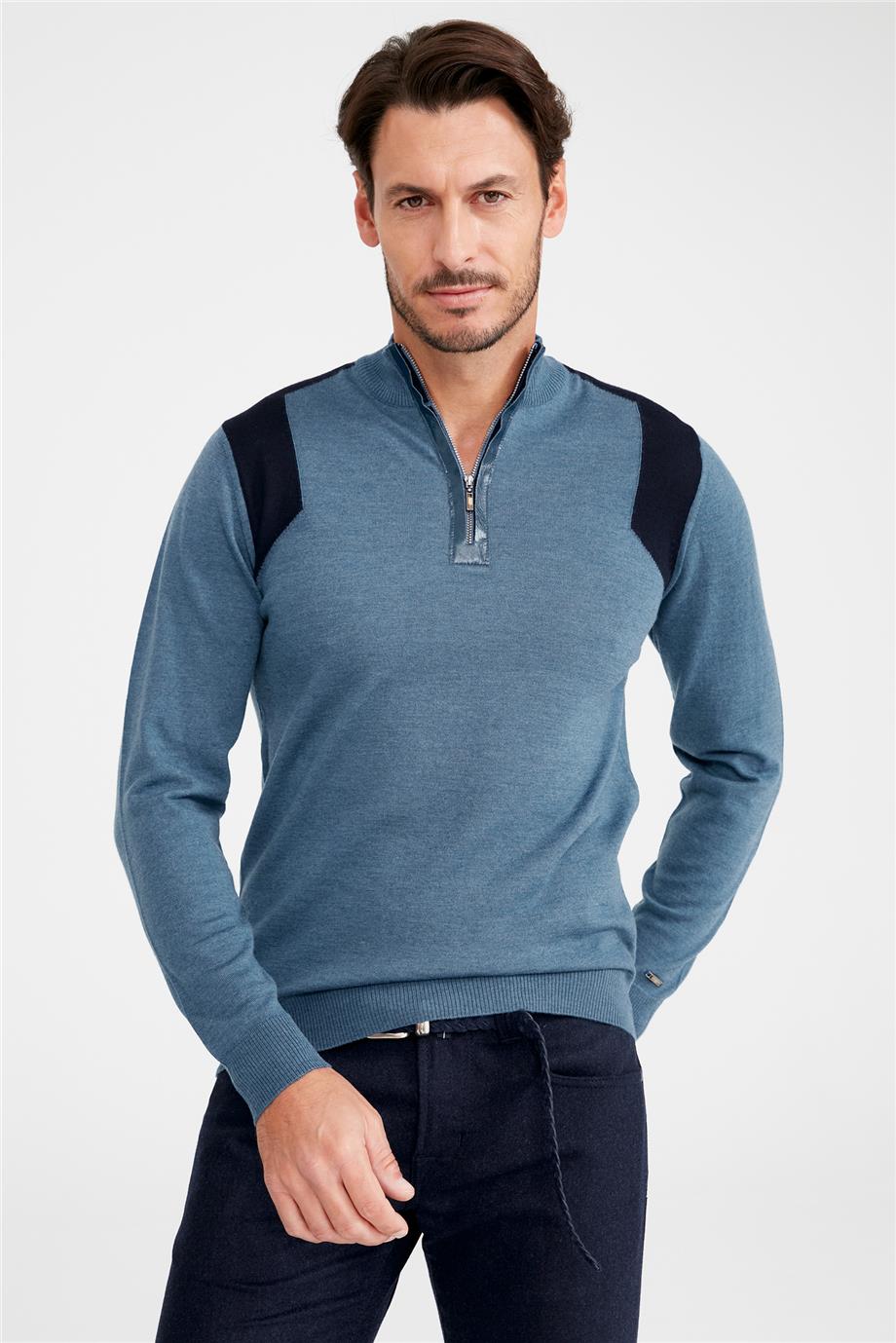 Mavi Trio Yaka Yün Triko - Image 1