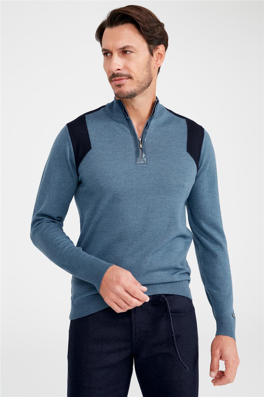 Mavi Trio Yaka Yün Triko - Image 2