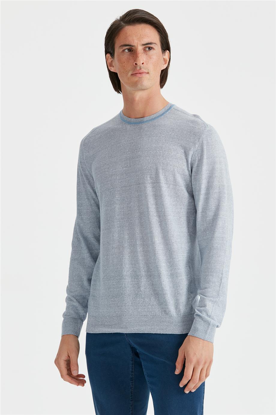 Mavi Uzun Kollu Pamuk Triko - Image 3