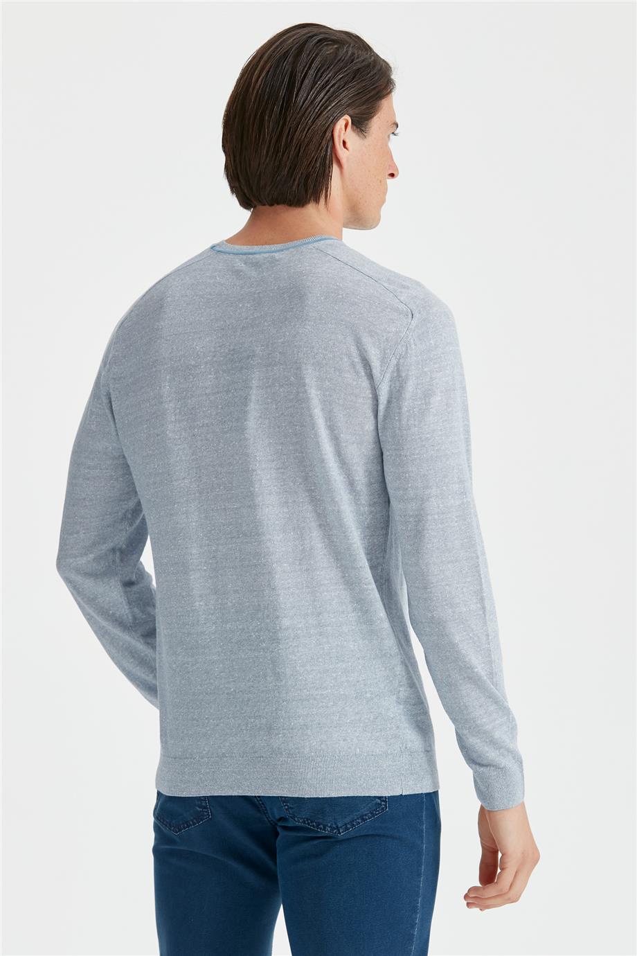 Mavi Uzun Kollu Pamuk Triko - Image 4