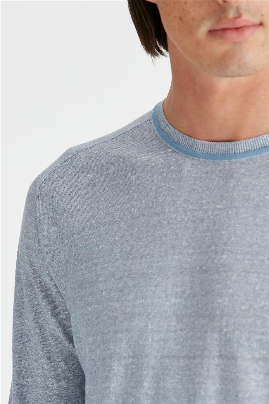 Mavi Uzun Kollu Pamuk Triko - Image 5