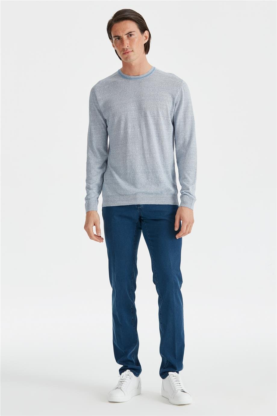 Mavi Uzun Kollu Pamuk Triko - Image 2