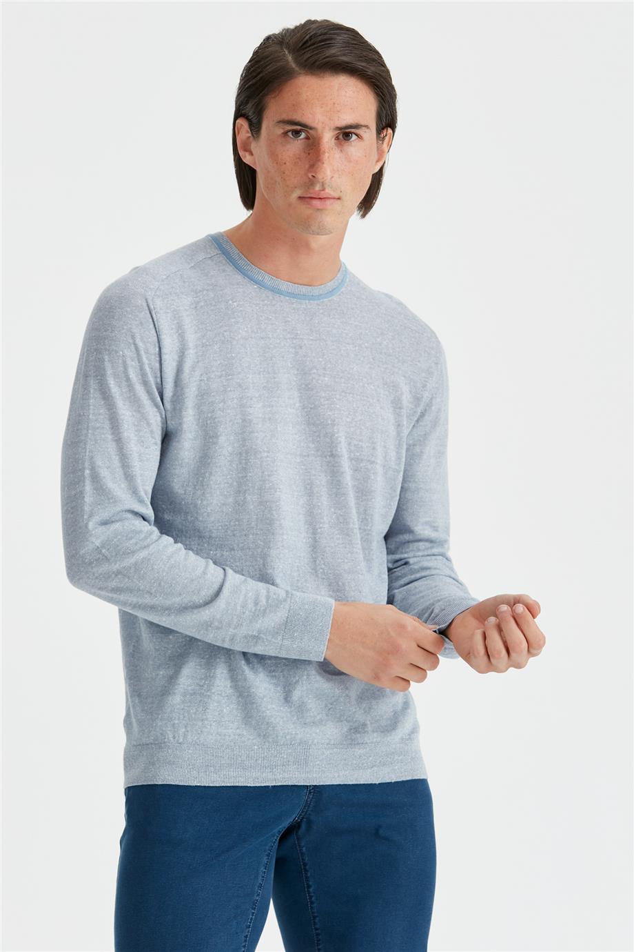 Mavi Uzun Kollu Pamuk Triko - Image 1