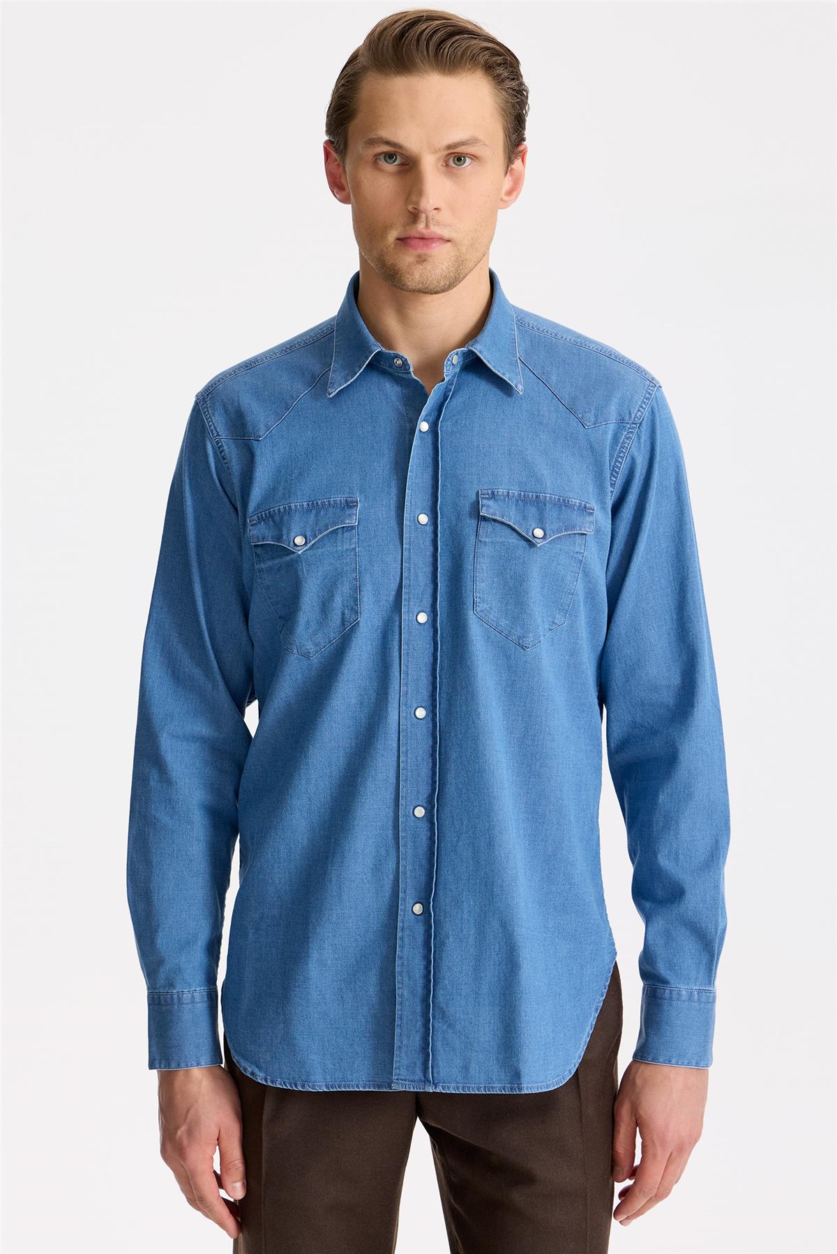 Mavi Western Denim Gömlek - Image 1