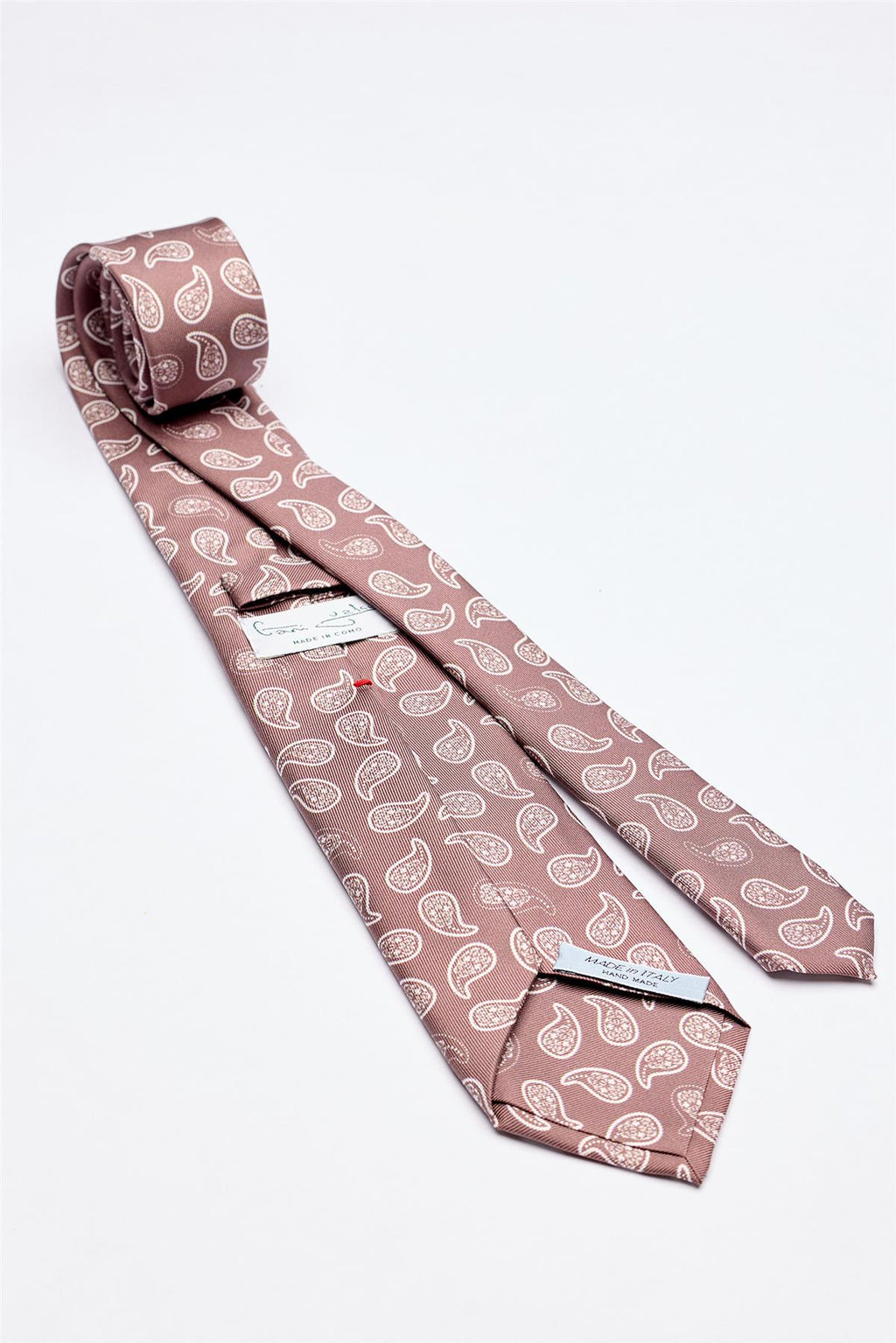 Moka Kahve Beyaz Şal Desenli 7 Fold İpek Kravat - Image 2