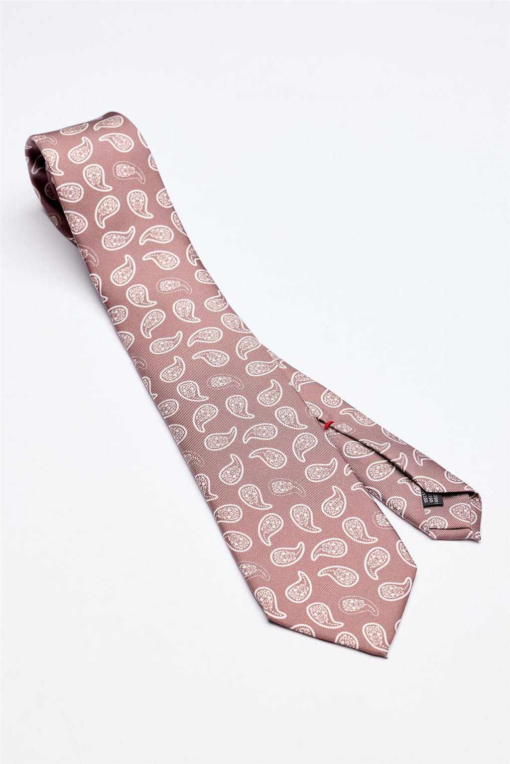 Moka Kahve Beyaz Şal Desenli 7 Fold İpek Kravat - Image 1