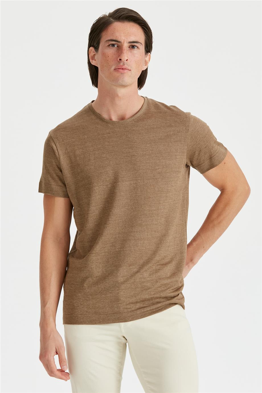 Olive Yeşil Keten T-Shirt