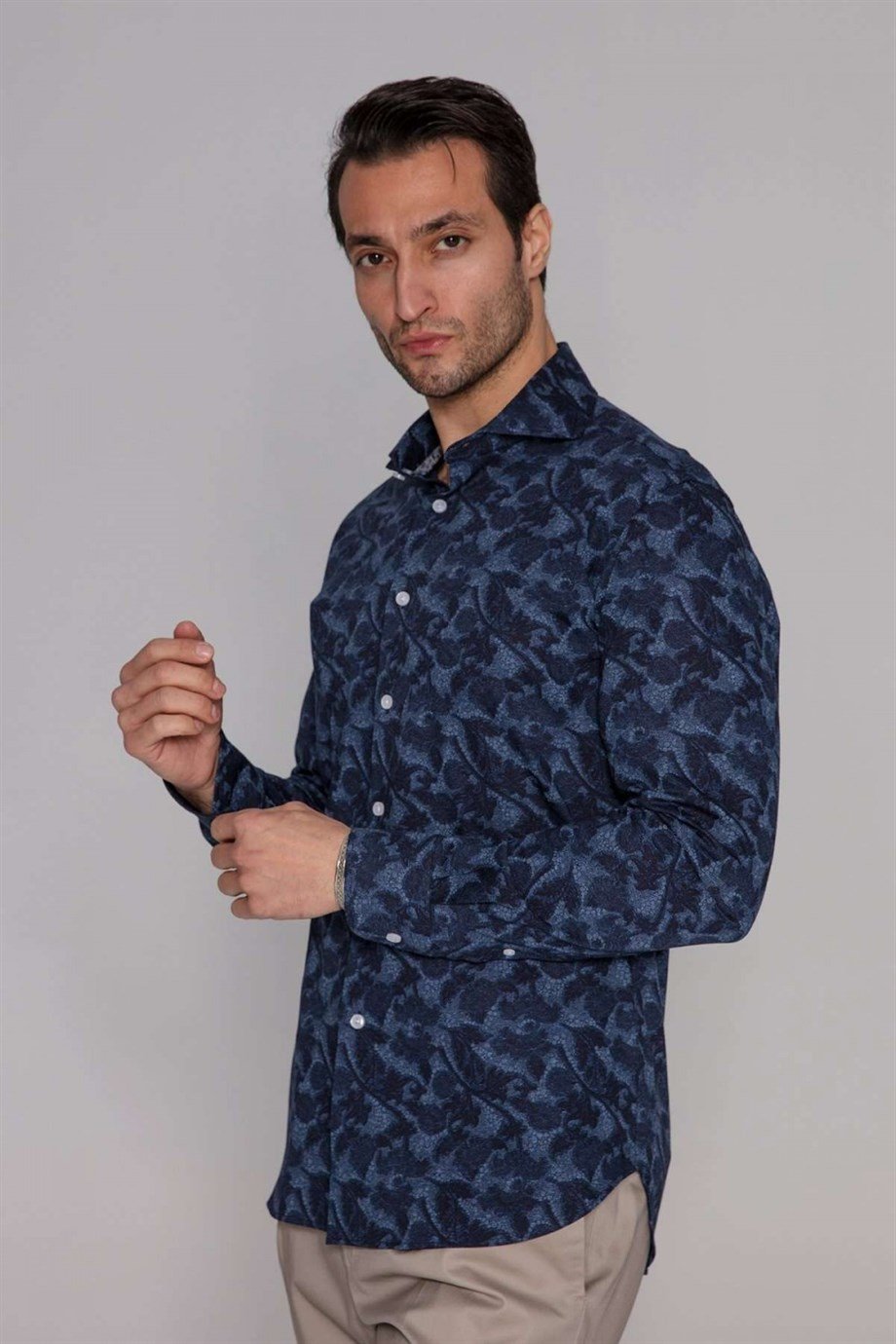 Orian Lacivert Desenli Gömlek