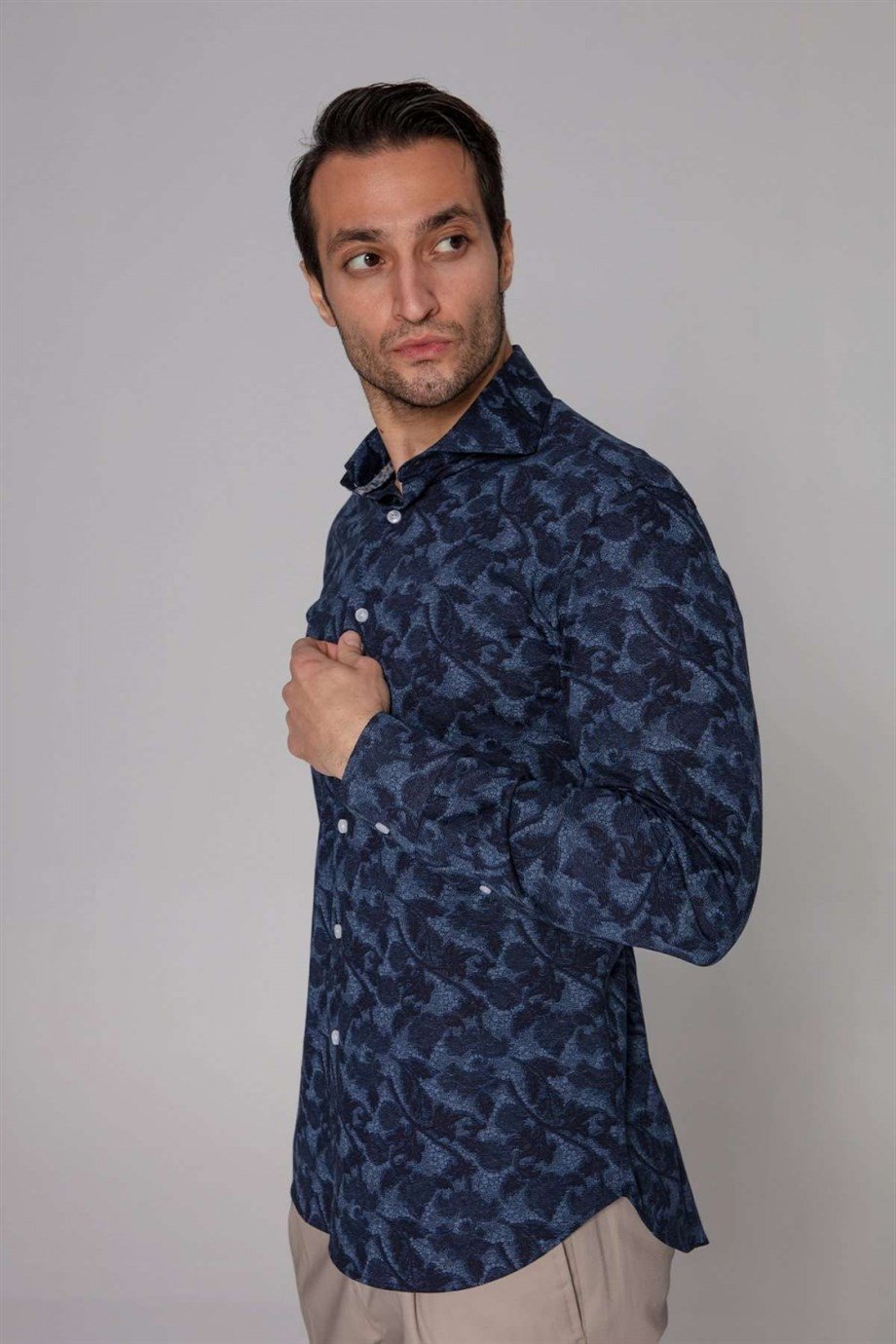 Orian Lacivert Desenli Gömlek