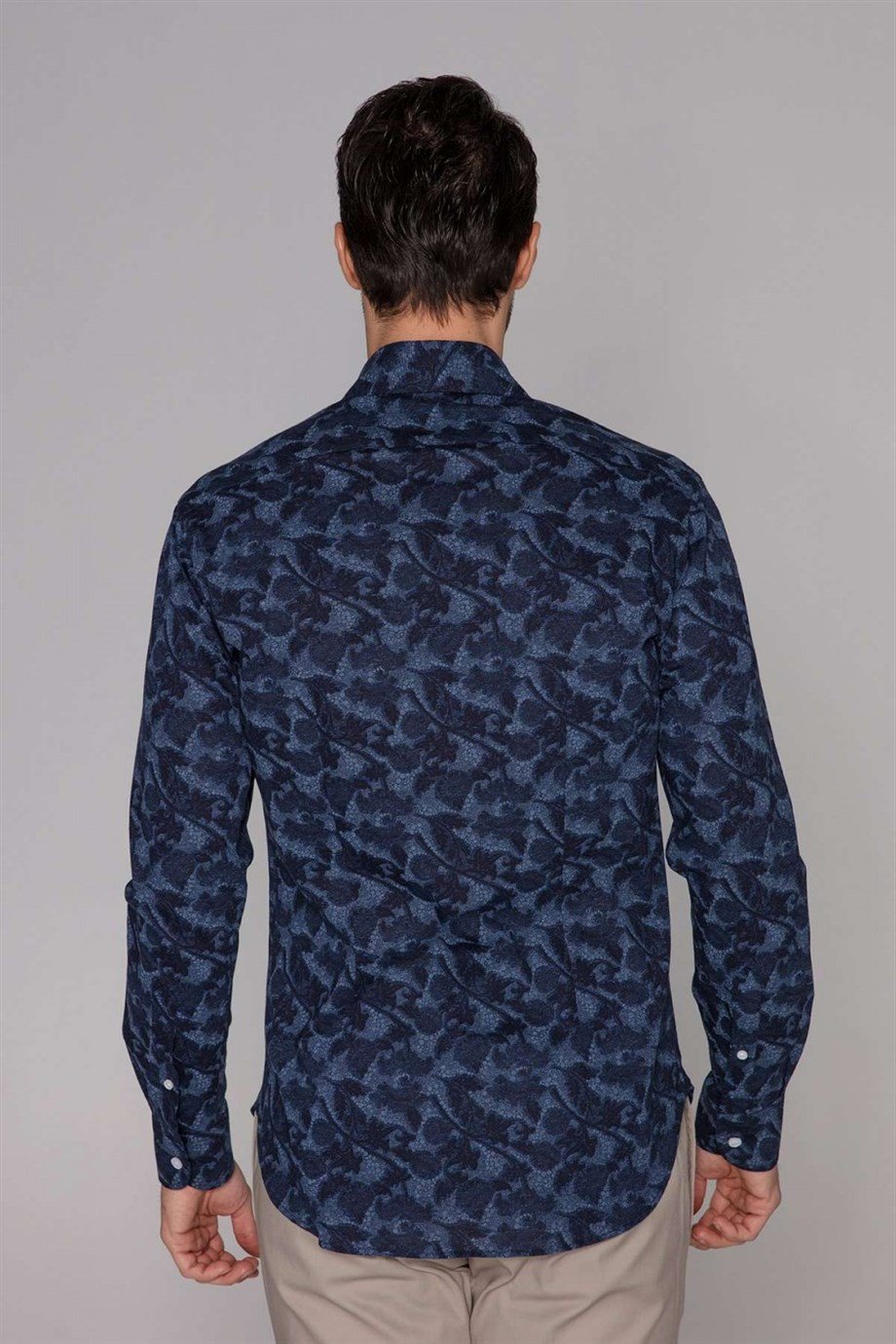 Orian Lacivert Desenli Gömlek