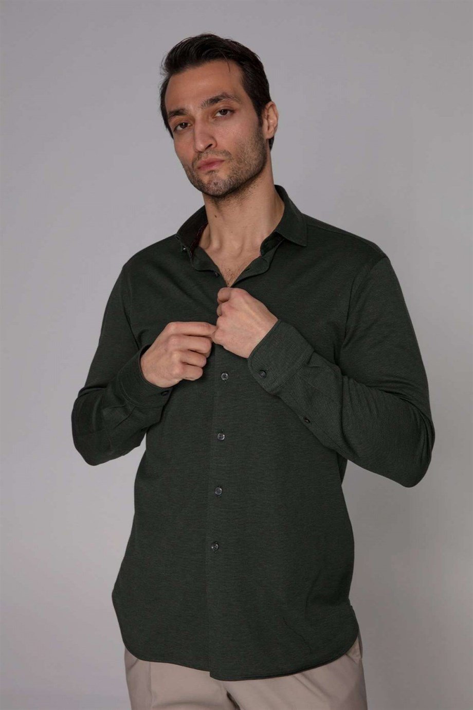 Orian Yeşil Kaşmir Pamuk Gömlek