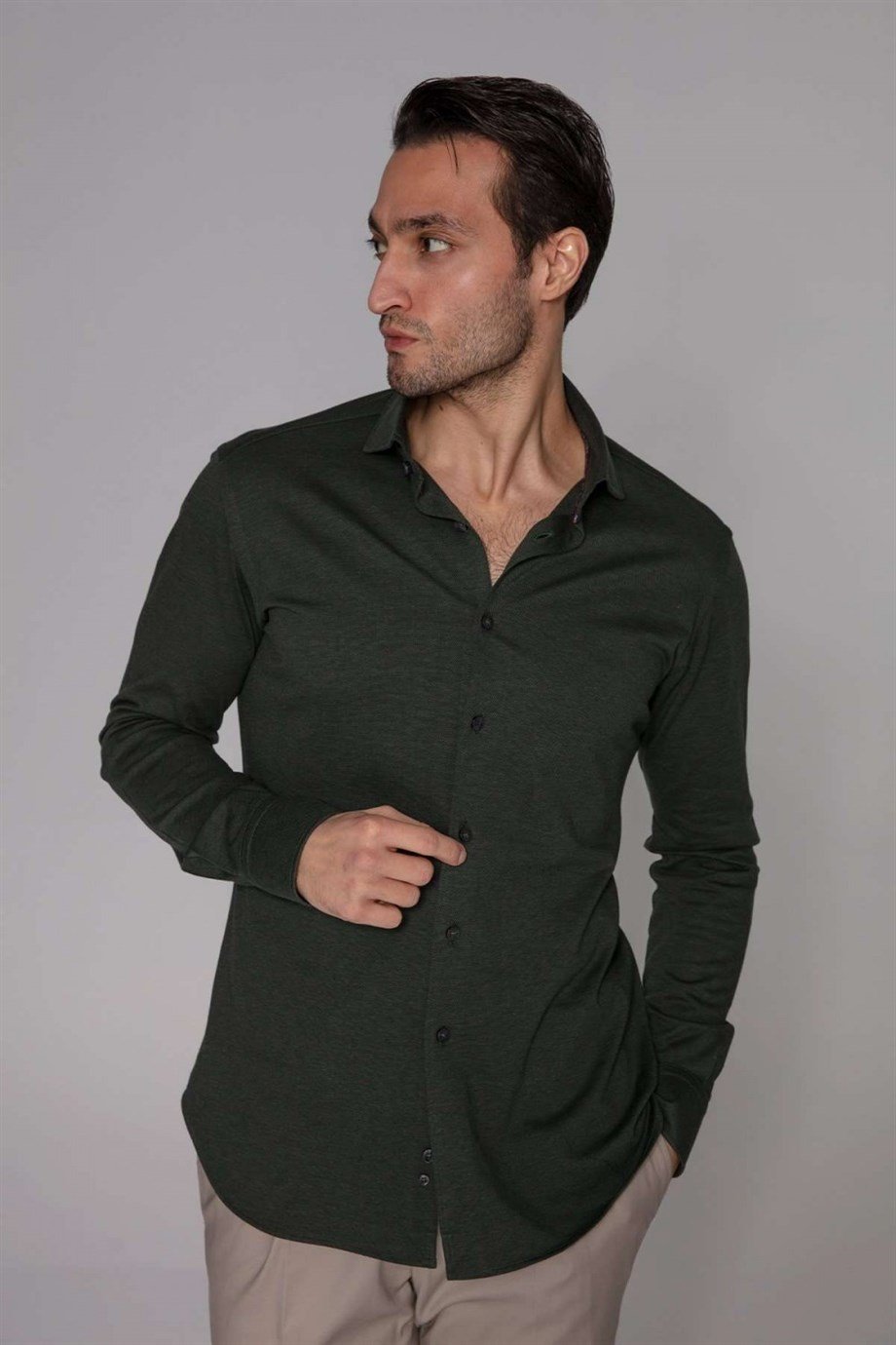 Orian Yeşil Kaşmir Pamuk Gömlek