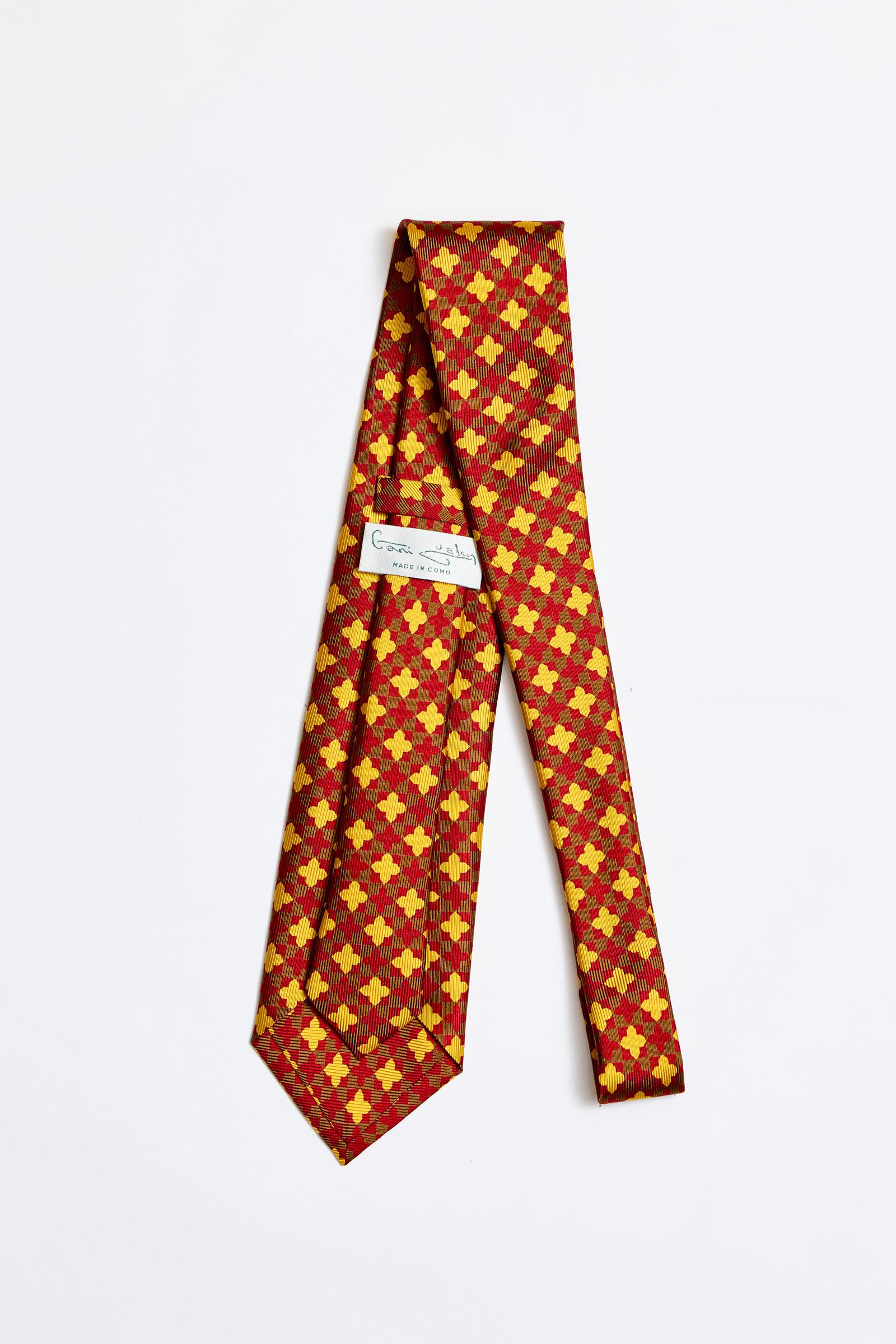 Sarı Kırmızı 5 Fold İpek Kravat