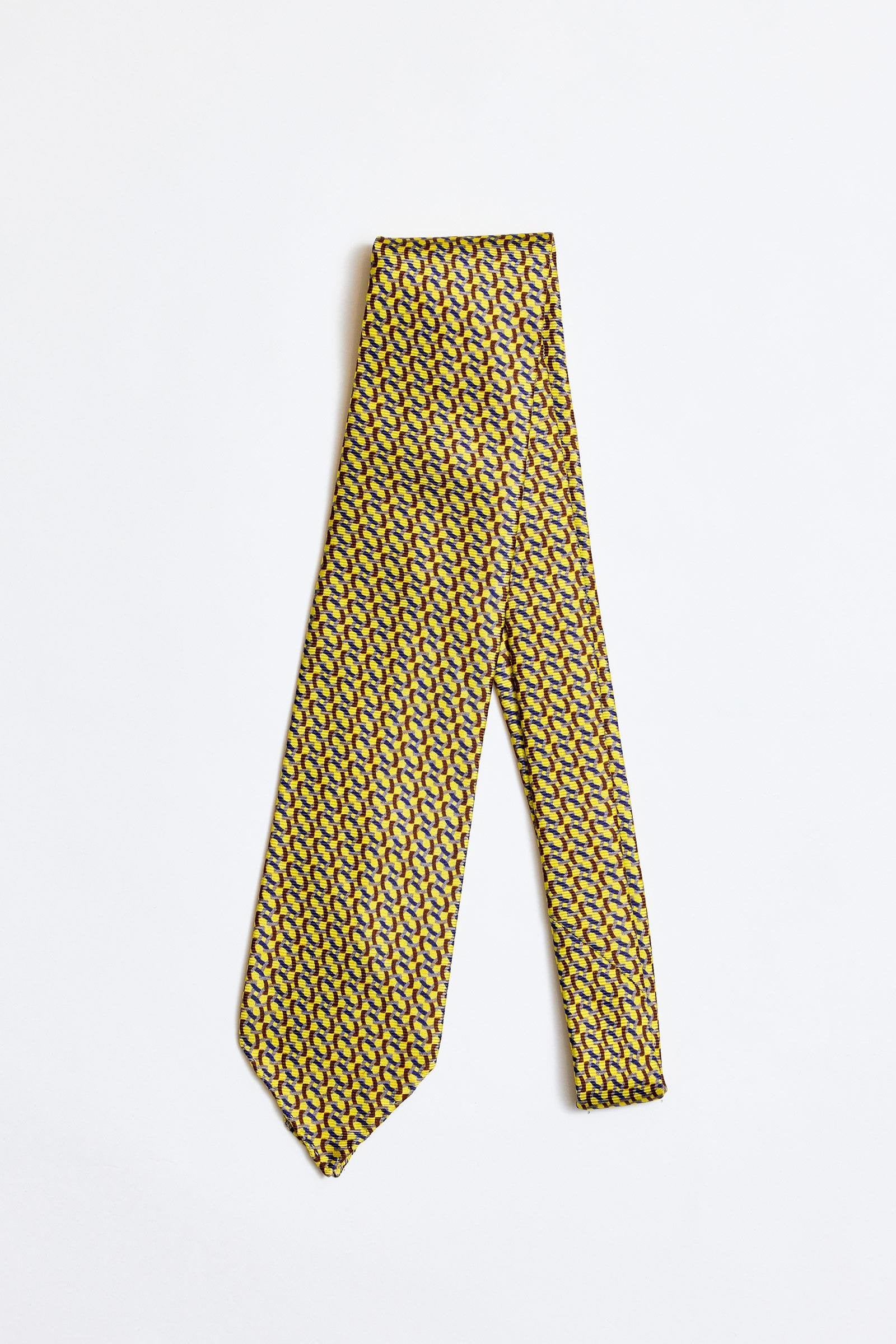 Sarı Lacivert Kahve Astarsız 5 Fold İpek Kravat