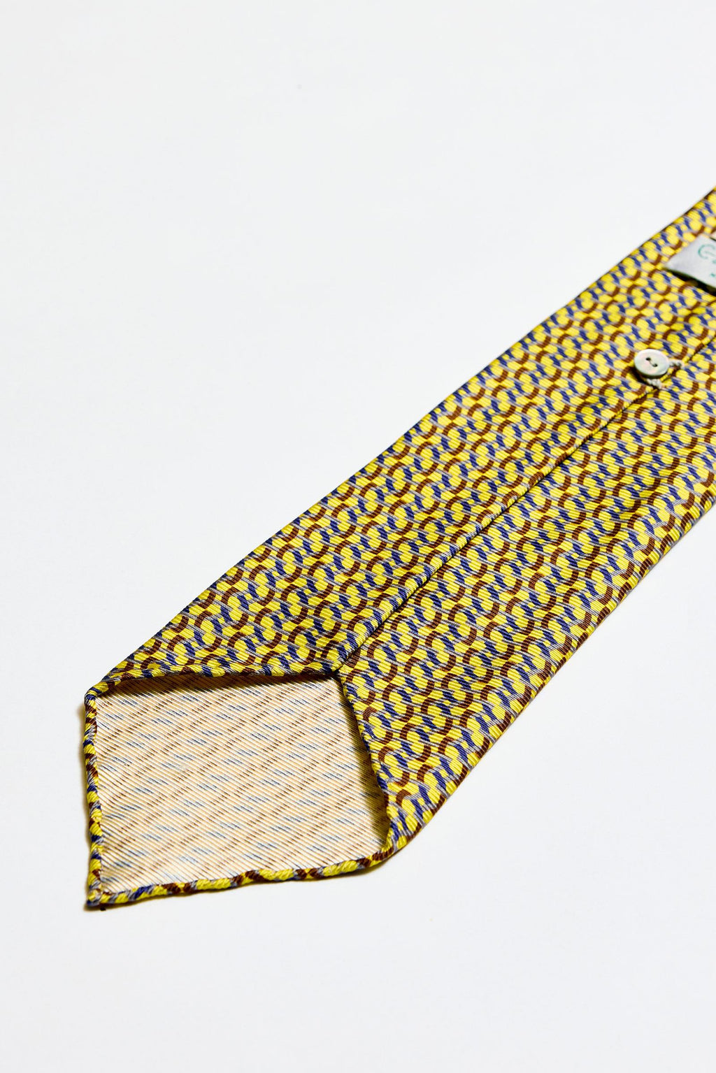 Sarı Lacivert Kahve Astarsız 5 Fold İpek Kravat