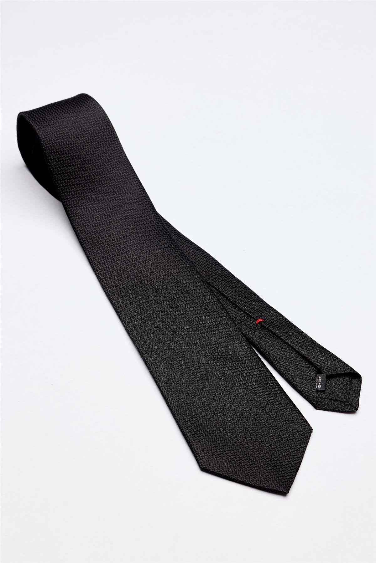 Siyah 7 Fold Örgü İpek Kravat - Image 1