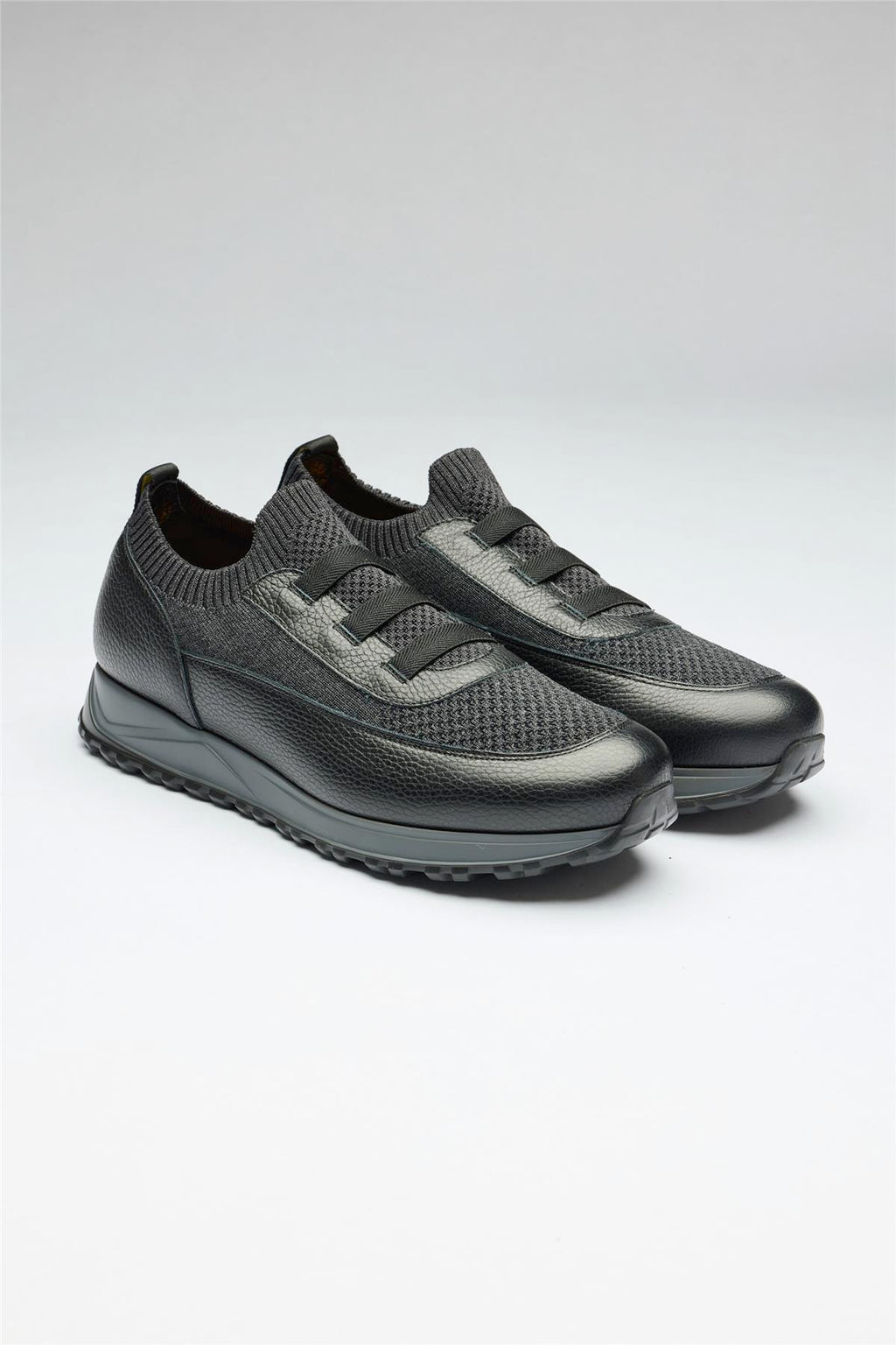 Siyah Bağcıksız Örgü Deri Sneaker - 6