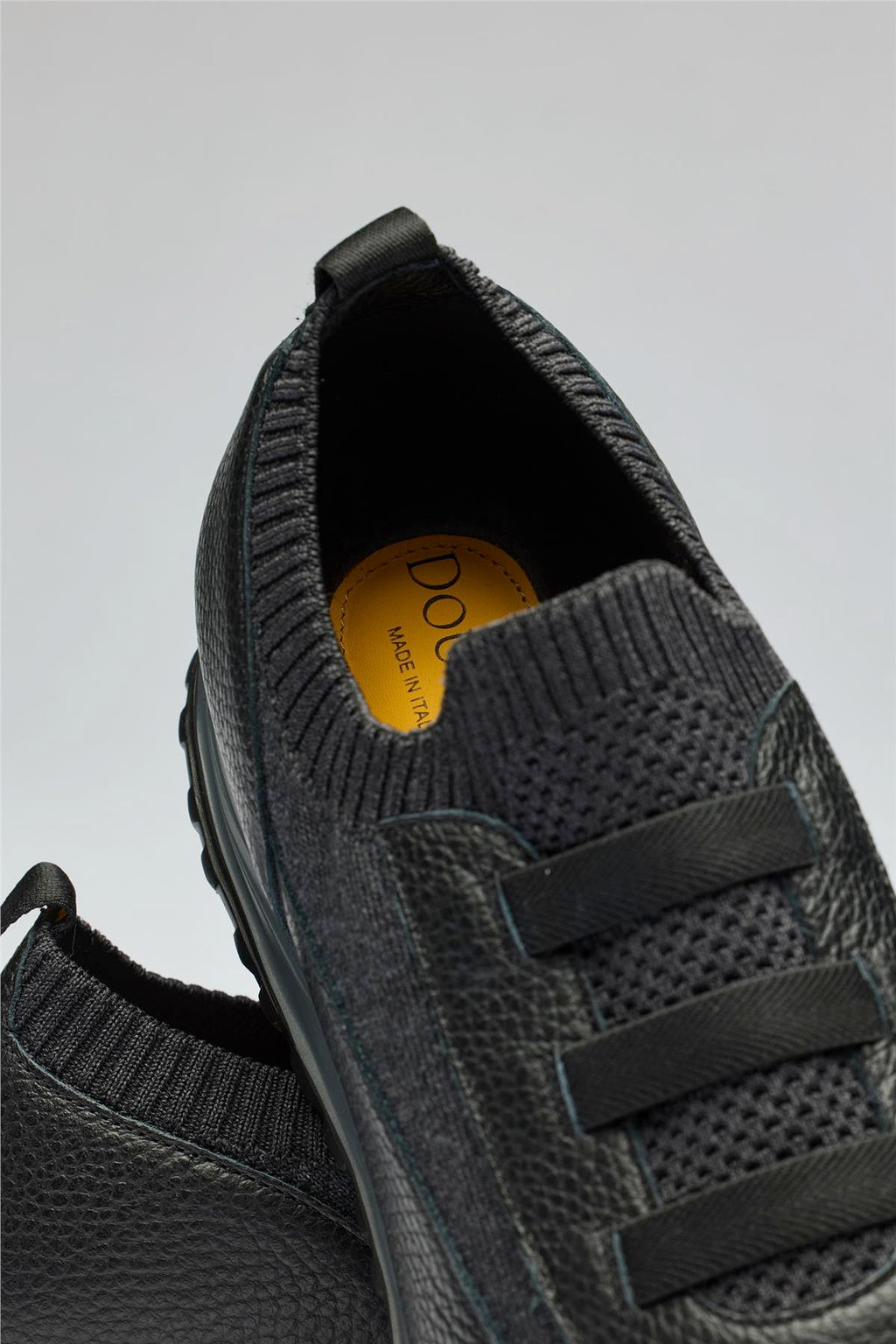 Siyah Bağcıksız Örgü Deri Sneaker - 4