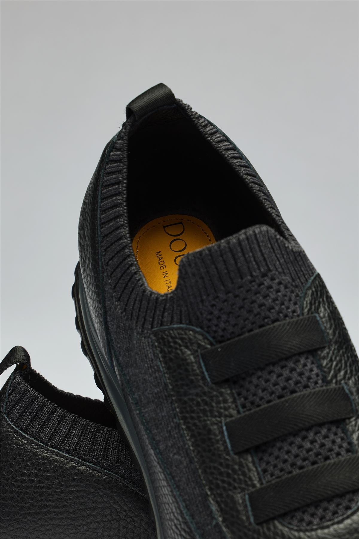 Siyah Bağcıksız Örgü Deri Sneaker - Image 4