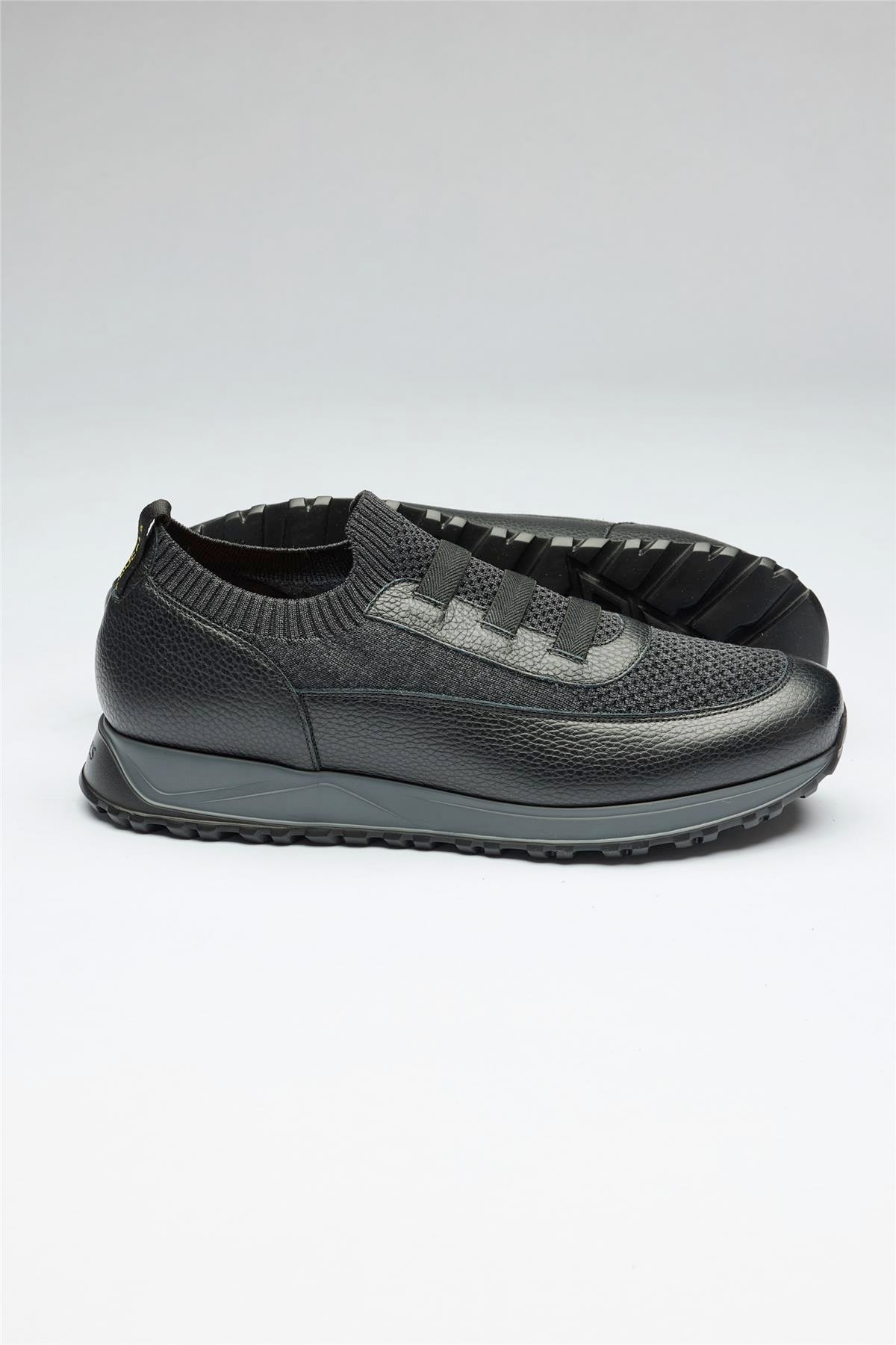 Siyah Bağcıksız Örgü Deri Sneaker - Image 5