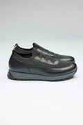 Siyah Bağcıksız Örgü Deri Sneaker - Image 1
