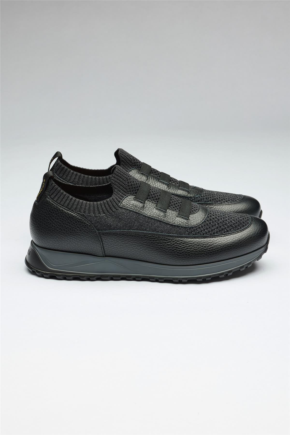 Siyah Bağcıksız Örgü Deri Sneaker - Image 1