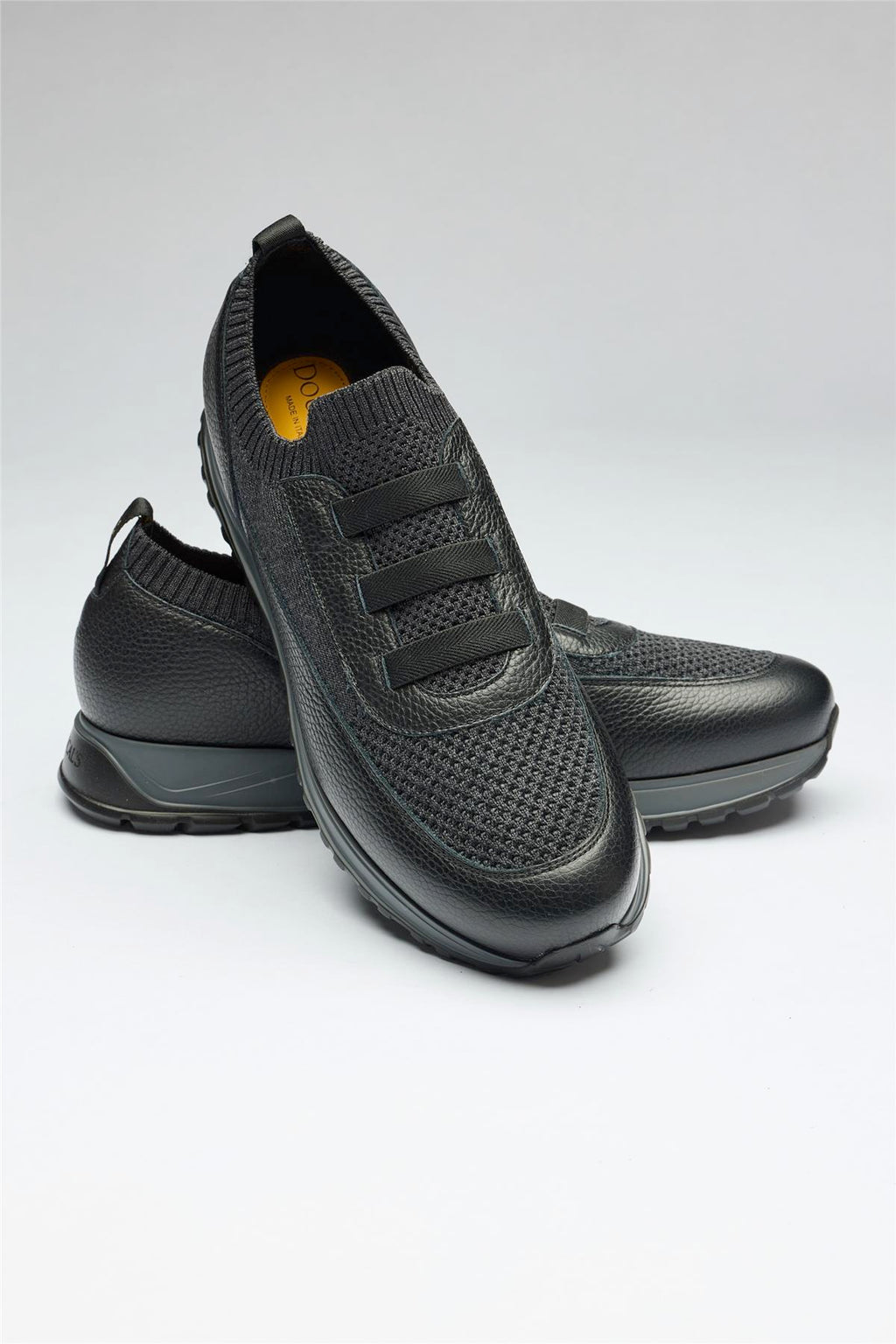 Siyah Bağcıksız Örgü Deri Sneaker - 2