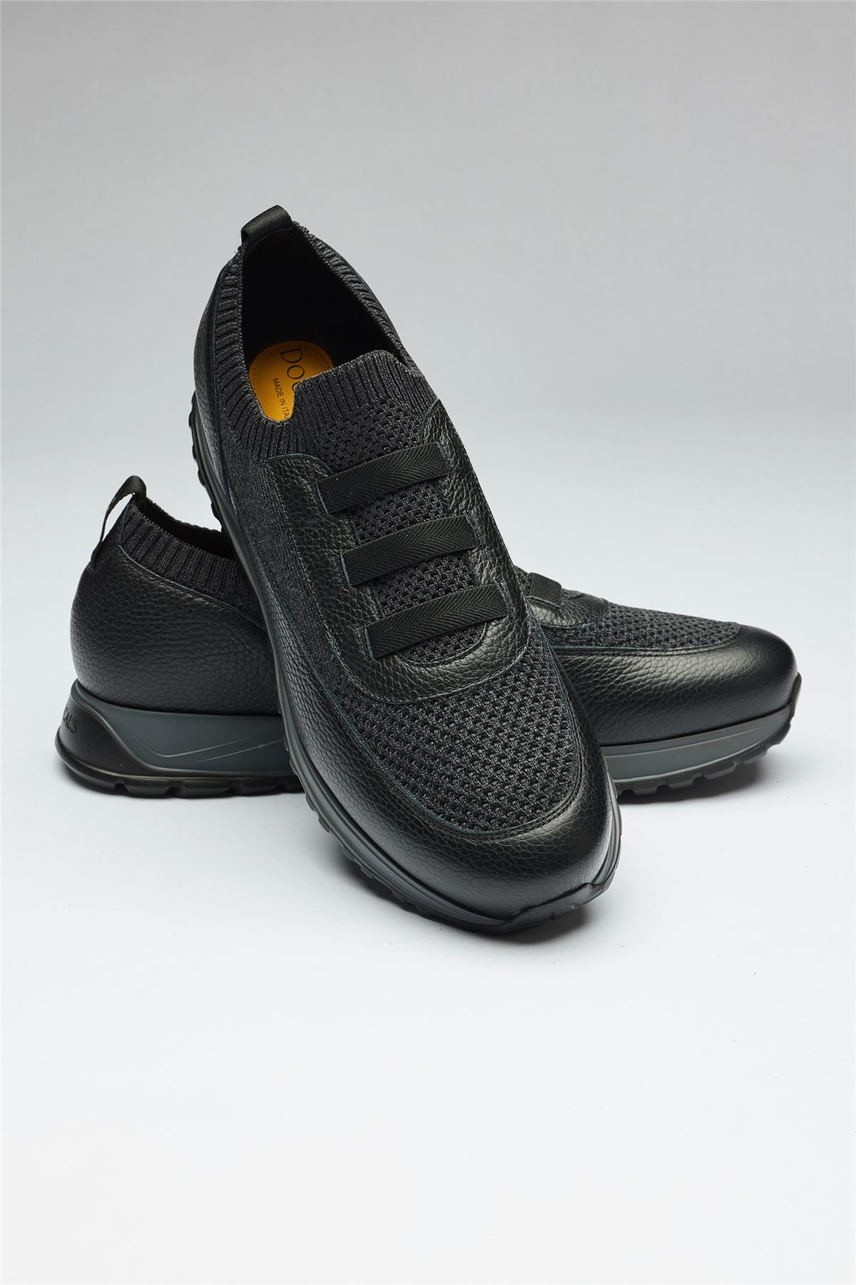 Siyah Bağcıksız Örgü Deri Sneaker - Image 2