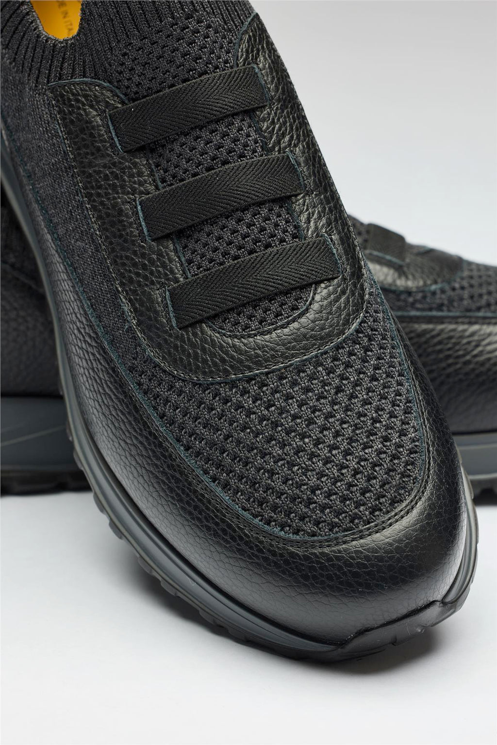 Siyah Bağcıksız Örgü Deri Sneaker - 3