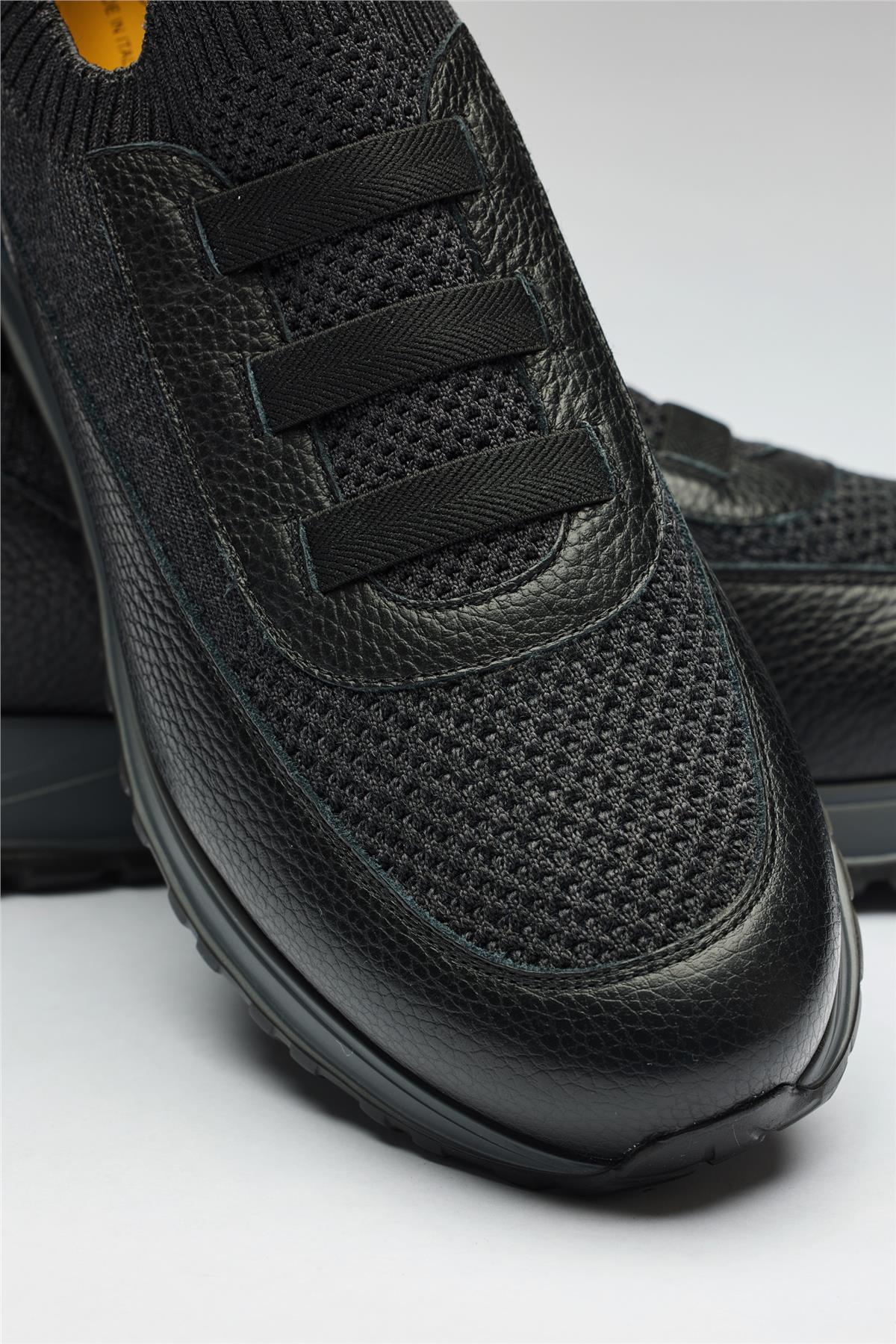 Siyah Bağcıksız Örgü Deri Sneaker - Image 3