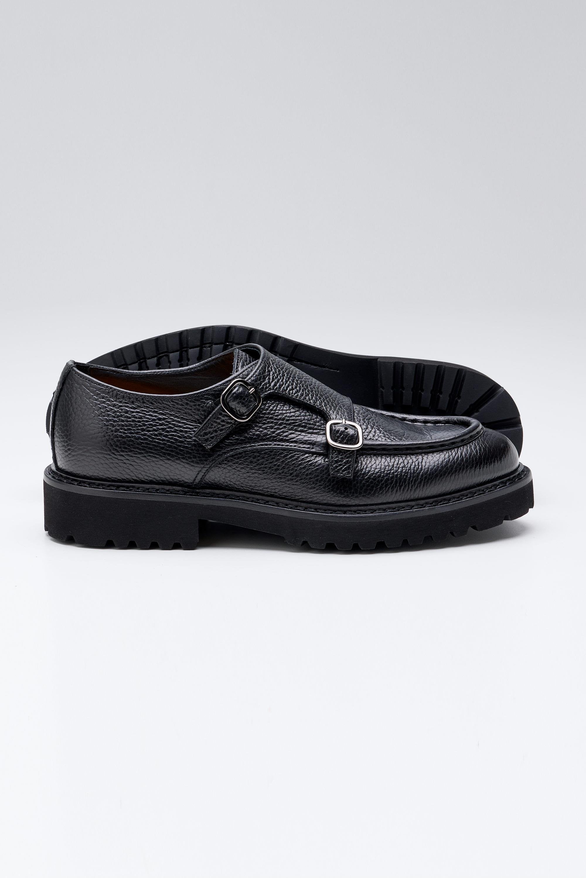 Siyah Çift Tokalı Deri Ayakkabı - Image 2