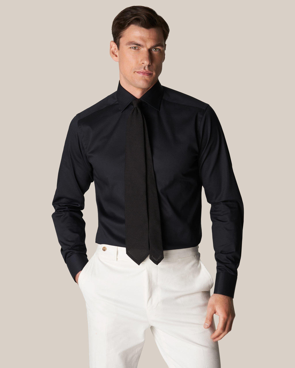 Siyah Comfort Esnek Twill Pamuk Gömlek - Image 4