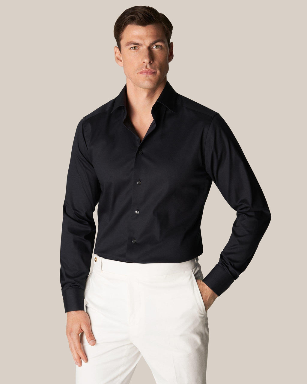 Siyah Comfort Esnek Twill Pamuk Gömlek - Image 1