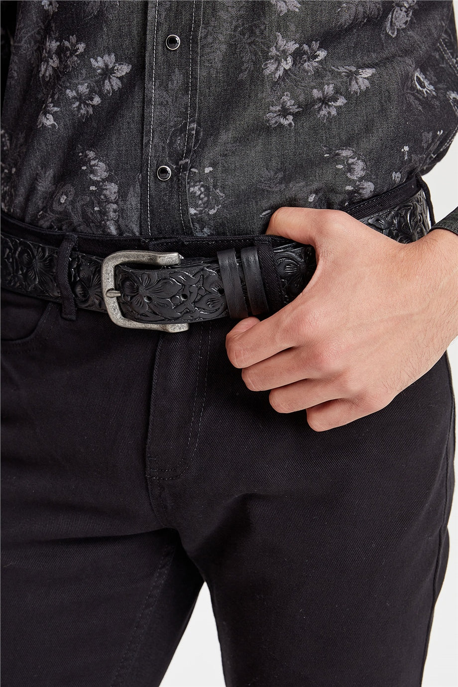 Siyah Desenli Western Denim Gömlek - 7