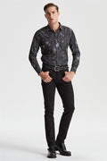 Siyah Desenli Western Denim Gömlek - Image 1