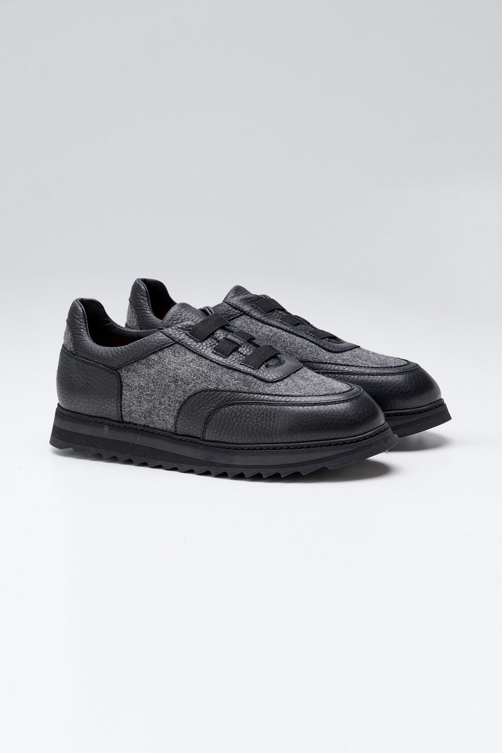 Siyah Gri Bağcıksız Örgü Deri Sneaker - Image 3