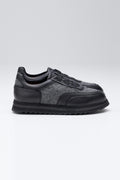 Siyah Gri Bağcıksız Örgü Deri Sneaker - Image 1