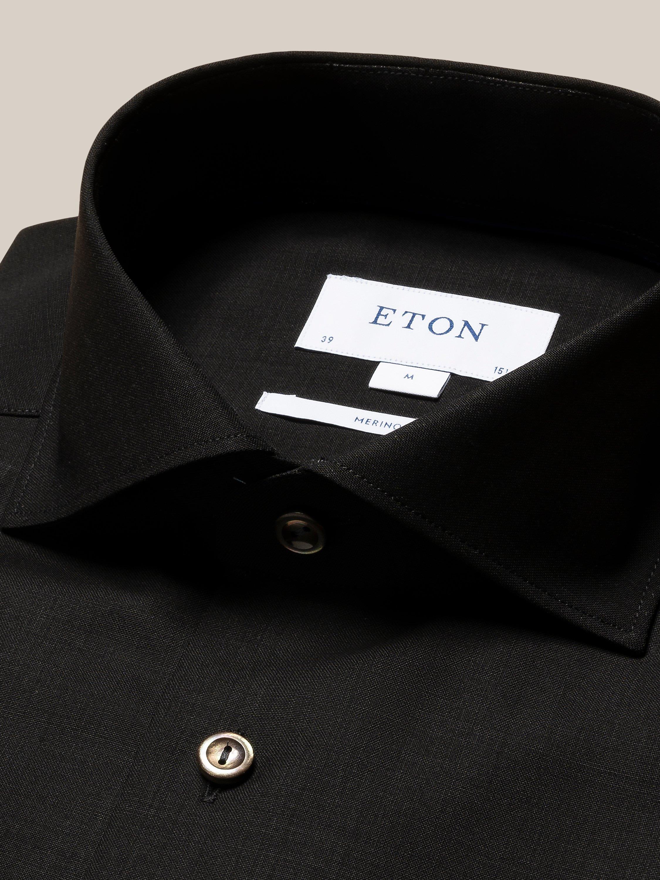 Siyah İnce Merino Yün Gömlek - Image 3