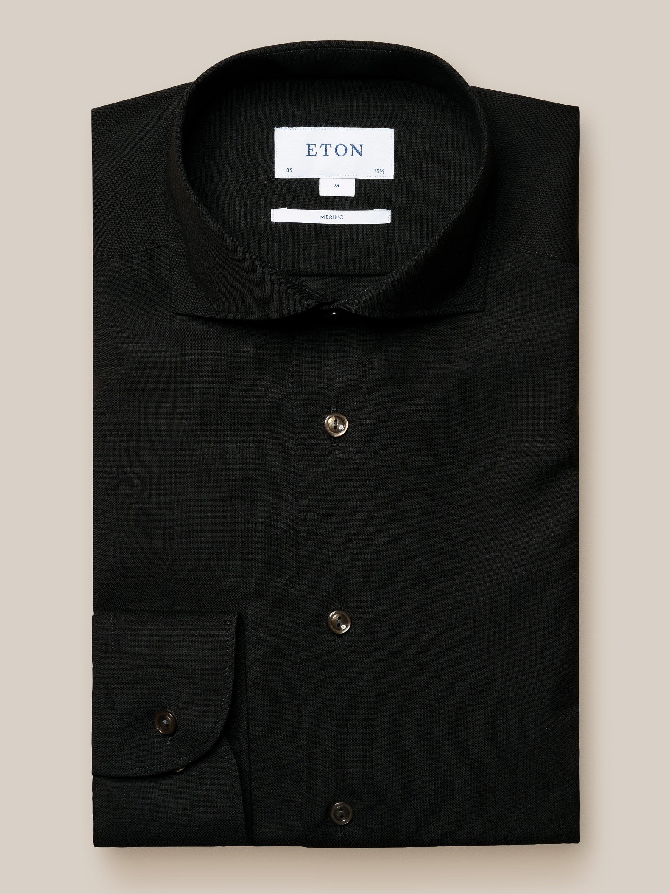 Siyah İnce Merino Yün Gömlek - Image 2