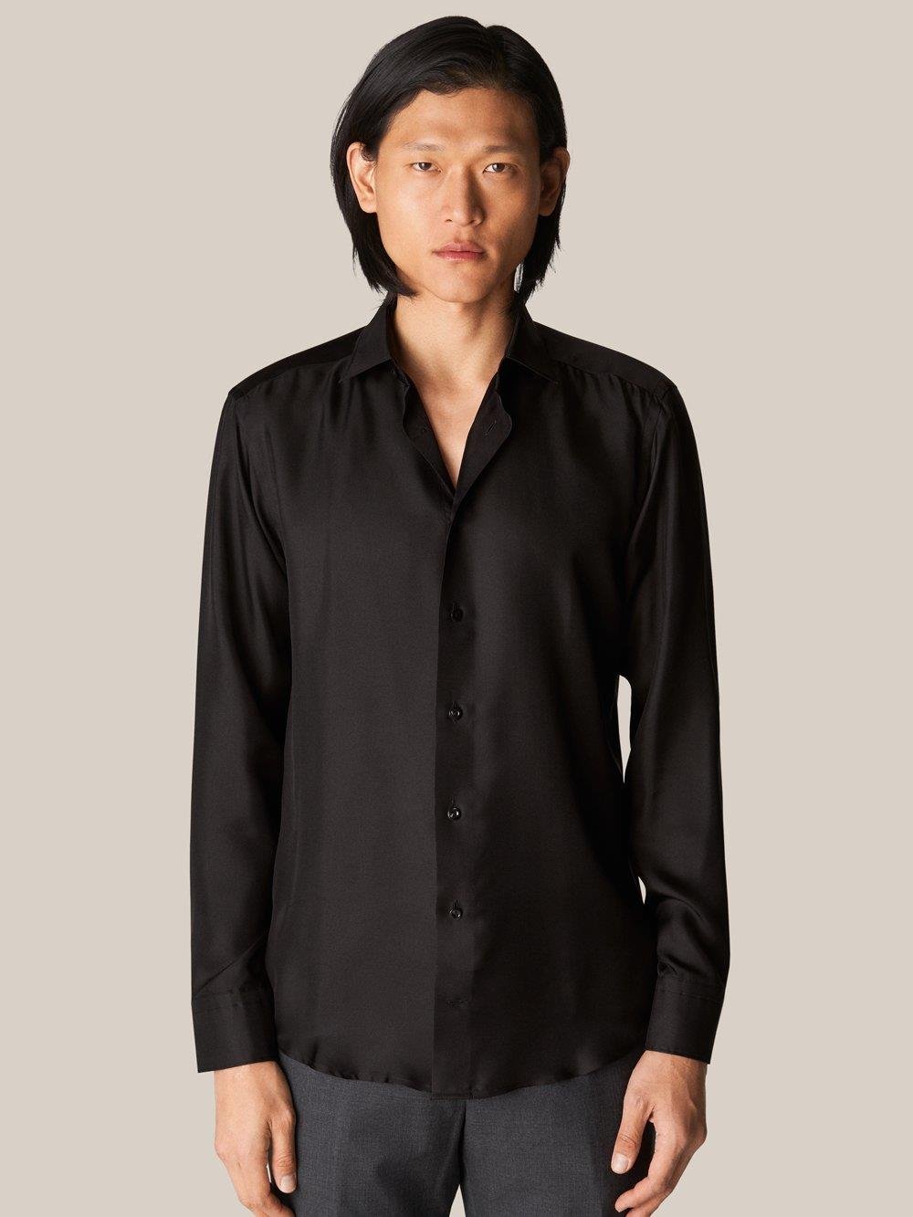 Siyah İpek Twill Gömlek - Image 1