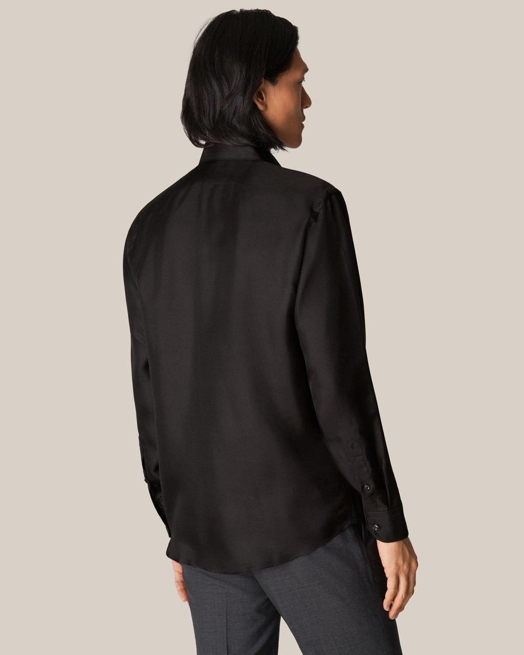 Siyah İpek Twill Gömlek - Image 4